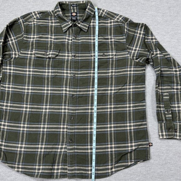 Dickies Mens Size XL Green Plaid Flannel Button Up Shirt Relaxed Fit Long Sleeve - Picture 9 of 12